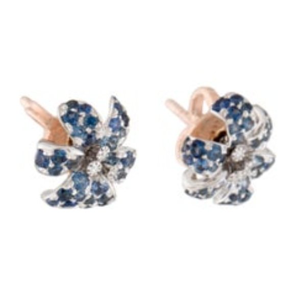 Gucci Flora Orchid Gold Diamond Sapphire Stud Earr - Picture 7 of 8